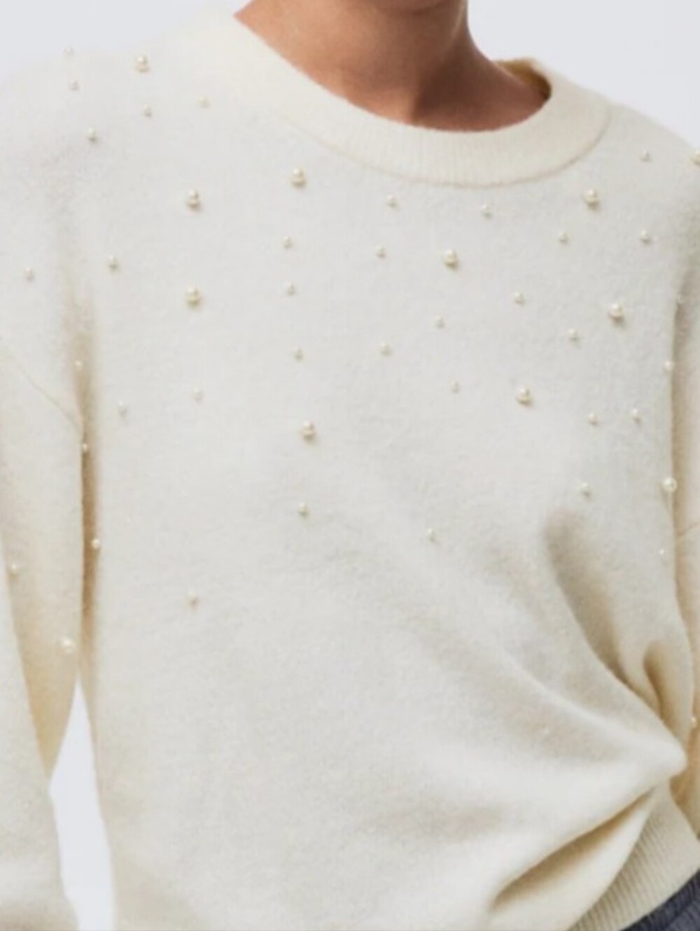 H&M Cream Crewneck Sweater with Pearl Accents - Picture 4 of 8